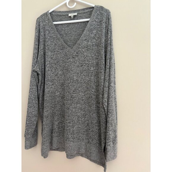 Lucky Brand V-Neck Cloud Knit Tunic Pullover Sweater in Grey Heather Size XL - Picture 6 of 13